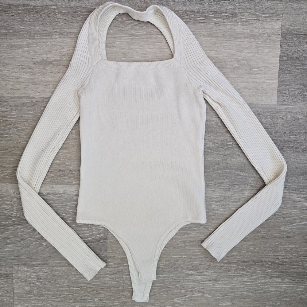 Forever21 Cream Long Sleeve Knit Bodysuit